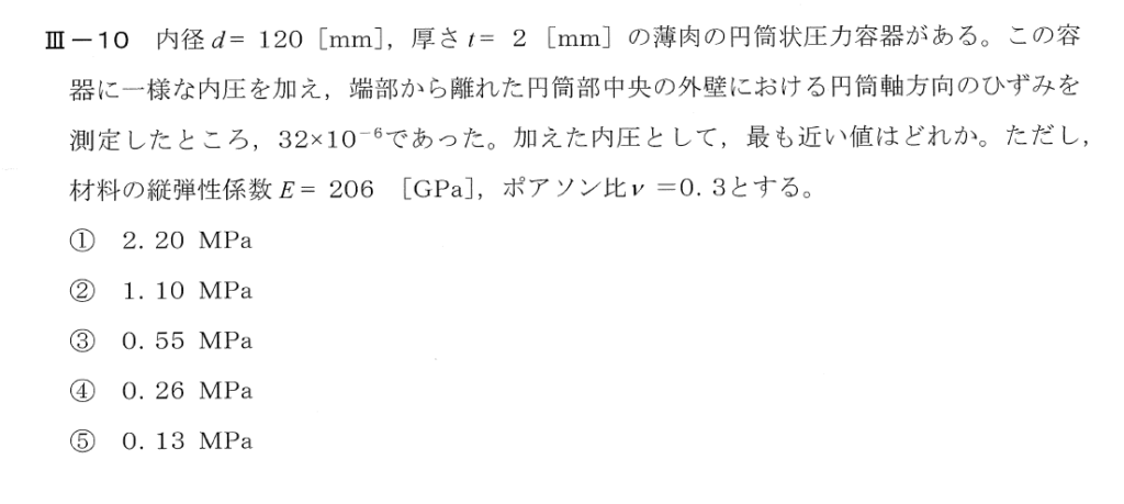 令和2年度技術士一次試験機械部門3-10